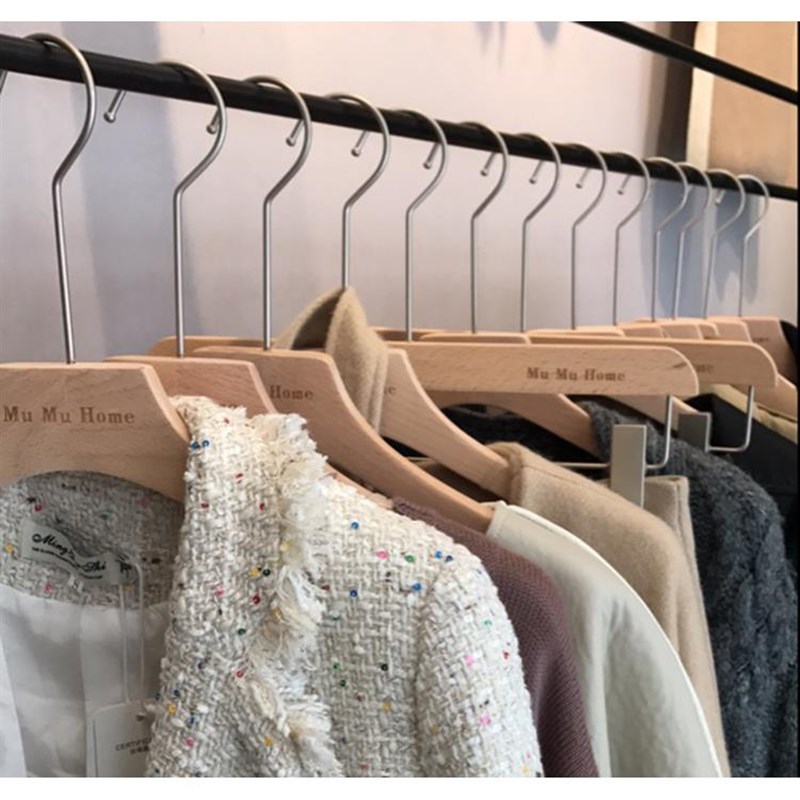 植绒防滑无漆榉木男女士实木衣架木色服装店衣挂家用环保LOGO定制