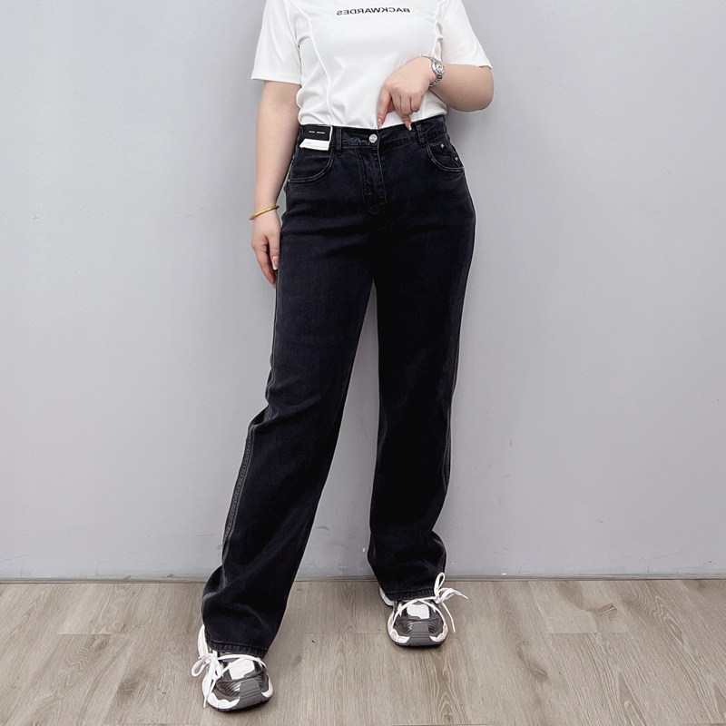 腰牛仔裤女直筒宽松春秋大码女装显瘦胖mm梨形身材拖地阔腿裤子,女装/女士精品,大码裤装,淘宝优惠券,粉丝福利购,淘宝优惠卷