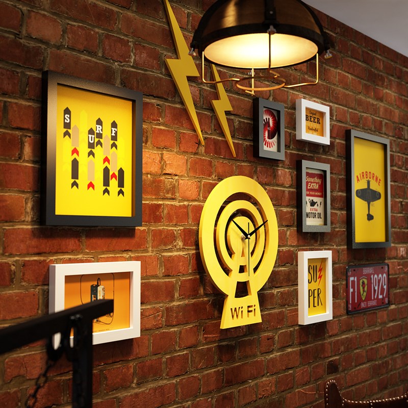 高分子_3481 复古照片墙混搭组合相框工业风装饰画真钟表墙壁挂画