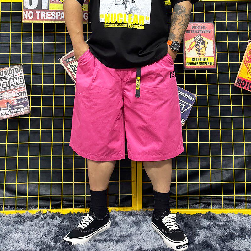 核爆炸夏季潮流白黑玫红纯色宽松大码纯棉插兜直筒五分休闲短裤男,男装,短裤,淘宝优惠券,粉丝福利购,淘宝优惠卷