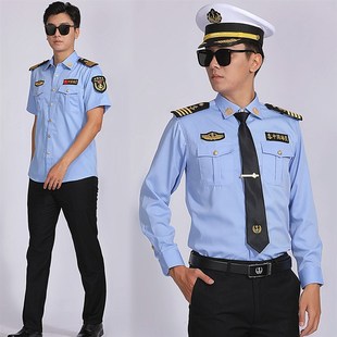新款蓝色海员衬衫长袖船长轮机长制服船员邮轮游艇航海船务工作服