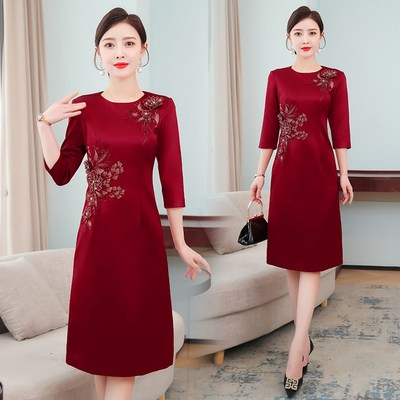 醋酸妈妈旗袍女夏改良2025年新款喜婆婆婚宴装礼服正式场合连衣裙