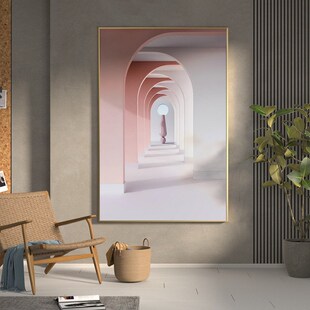 现代轻奢客厅玄关装饰画长廊尽头过道简约欧式背景画墙壁竖版挂画