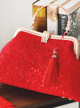 手工diy红色新娘包包女中国风 大容量手提结婚礼服晚宴材料包套装