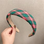 复古甜 百搭格子发箍学院风气质发卡增高颅顶海绵头箍宽发饰日韩