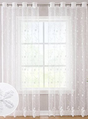田园小清新白色牛奶丝刺绣小花窗纱客厅阳台隔断纱帘成品厂家直供
