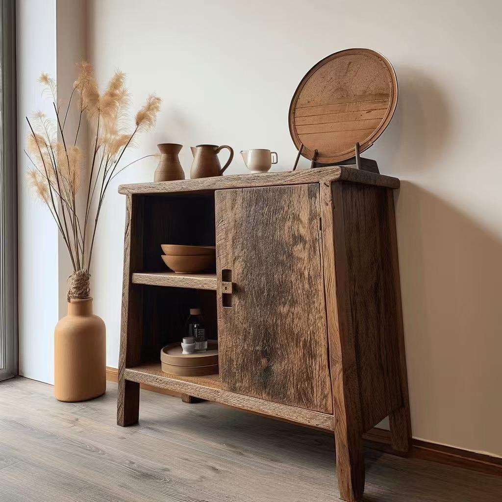 老榆木斗柜客厅小型收纳柜复古落地式矮柜实木卧室床头柜储物柜