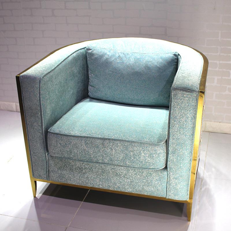 歆麦现代客厅组合单人布艺沙发不锈钢创意设计师小户型休闲沙发椅