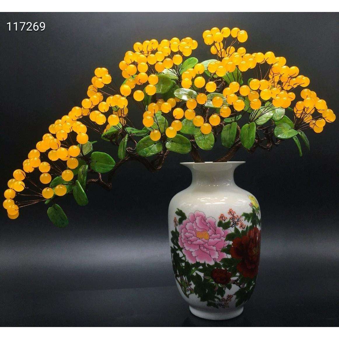 花好月圆水晶树粉红黄玉髓白水晶树工艺品发财树风水摆件