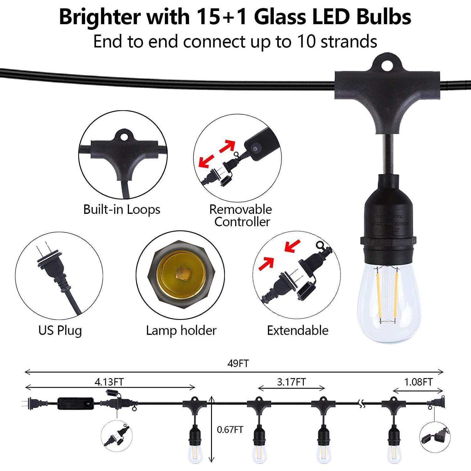 欧规户外E27串联灯座灯串线 室外E26灯头防水户外灯串电源线