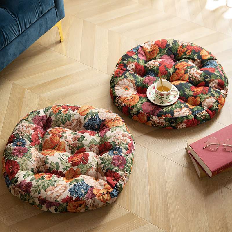 田园波西米亚加厚圆形坐垫家用客厅飘窗榻榻米垫复古花卉民宿蒲团