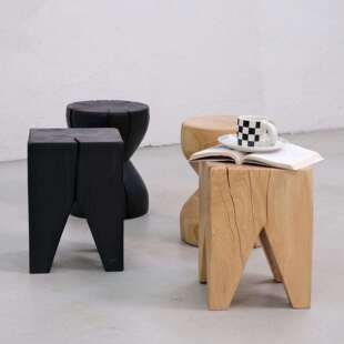 中古风实木墩子原木凳子方墩圆墩木头摆件根雕树墩民宿床头柜边几