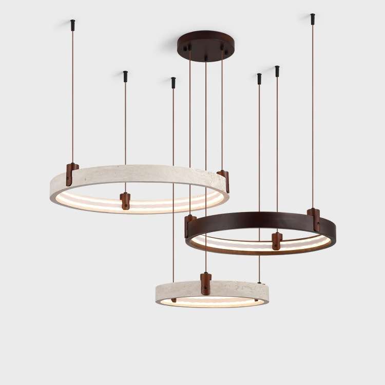 千禧圆环客厅吊灯中式复古大厅主灯诧寂风黄洞石别墅楼梯吊灯LED