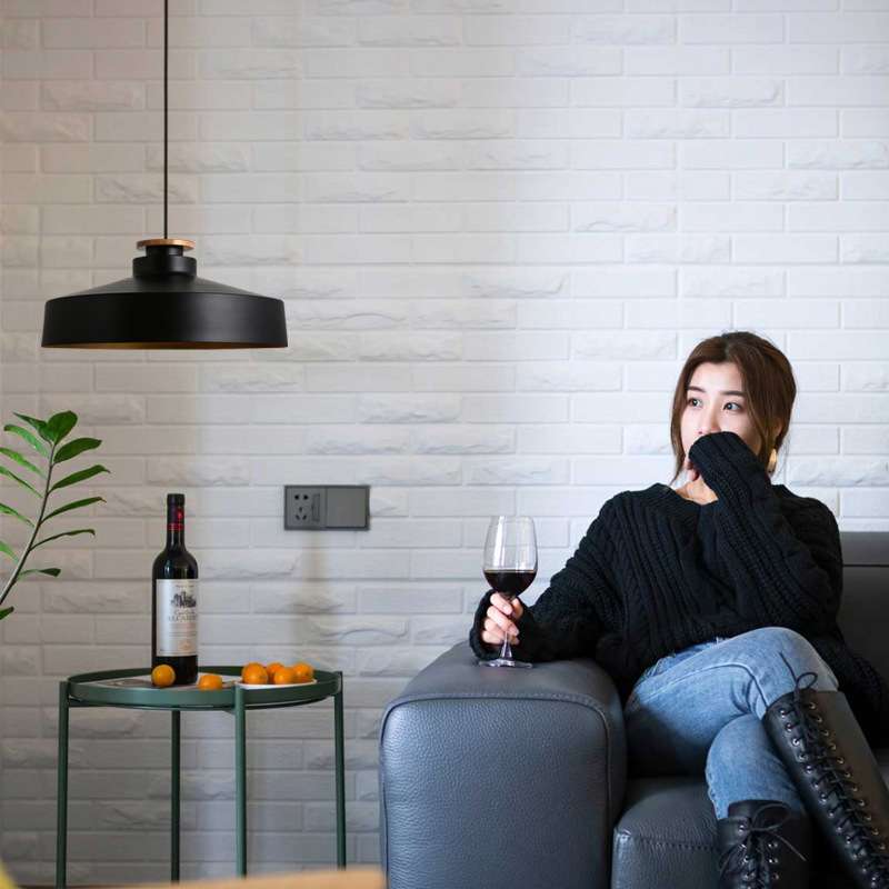 北欧黑白色实木餐厅灯罩现代简约创意个性吧台灯铁艺单头锅盖吊灯