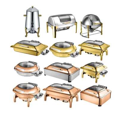不锈钢自助餐炉商用酒精电加热翻盖餐厅酒店跨境爆款chafing dish