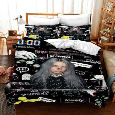 亚马逊床上用品三件套跨境temu来图定3D印花歌手比莉磨毛床单被套