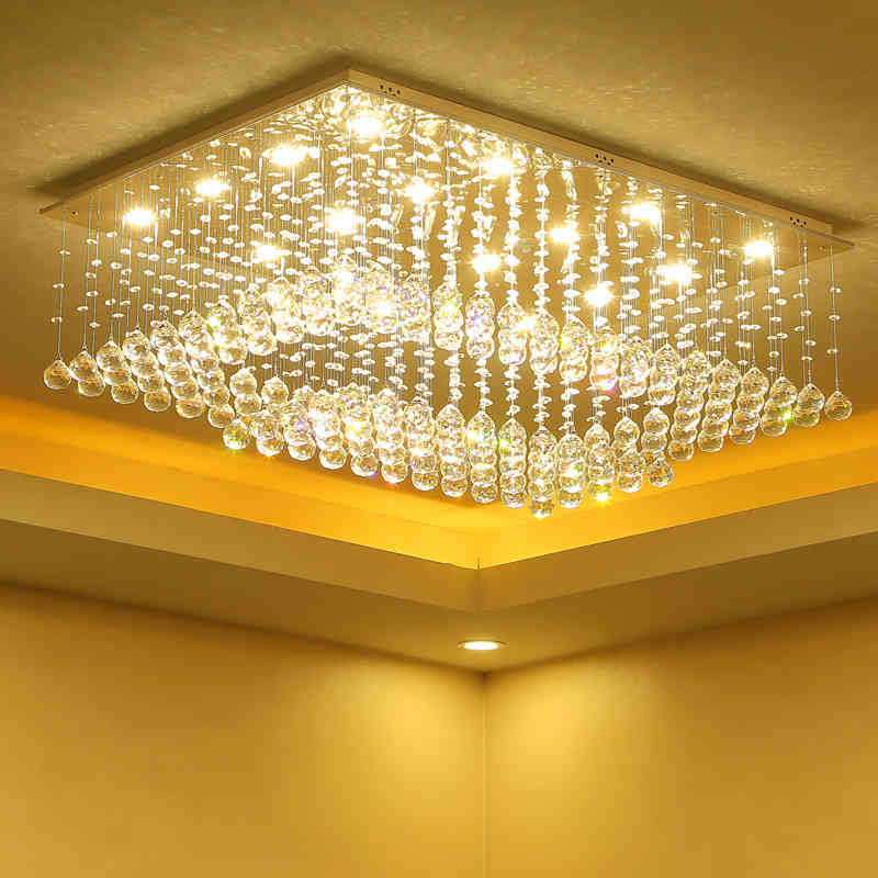led长方形客厅水晶灯吸顶灯现代简约卧室餐厅灯水晶灯不锈钢