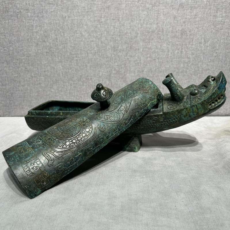 桌面案头小件 仿古青铜器龙形觥酒器摆件 - 历史感装饰 解压小物