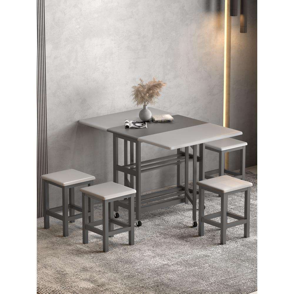 带凳子全收纳桌长方形套装小户型折叠餐桌可实木吃饭桌子家用桌椅