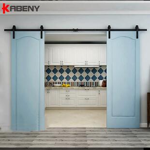 实木蓝色美式谷仓门移门单轨道吊趟厨房卫生间烤漆推拉仓谷门厂家