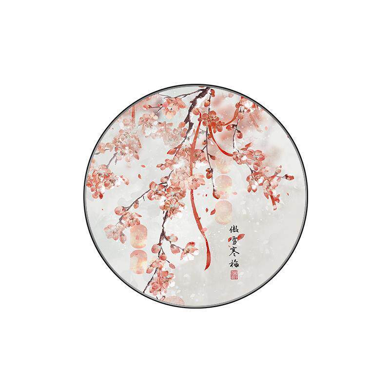 桃花圆形装饰画带灯餐厅挂画发光中国风入户玄关走廊过道梅花壁画