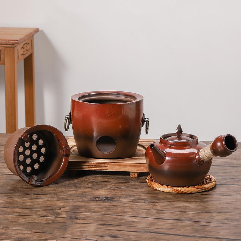 红泥窑变砂铫煮茶壶手工跳跳盖壶碳炉电陶炉炉丝家用旅行茶具新款