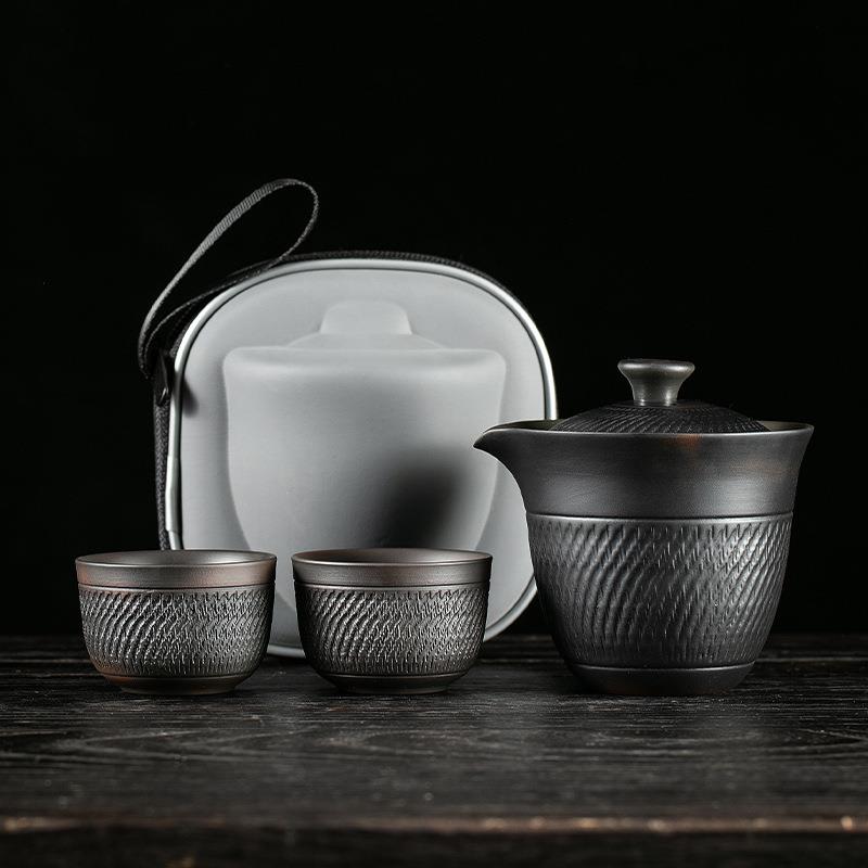 便携式紫陶旅行茶具小套装手抓泡茶壶茶杯个人专用露营快客杯