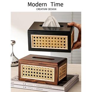 Rattan Tissue Box实木仿藤编纸巾盒餐巾纸抽纸盒家居卧室纸抽盒