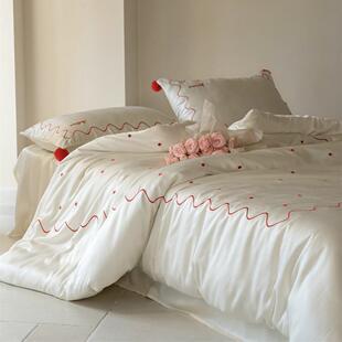 绣花60支兰精天丝四件套波点少女心刺绣凉感裸睡1.5m床上用品被罩