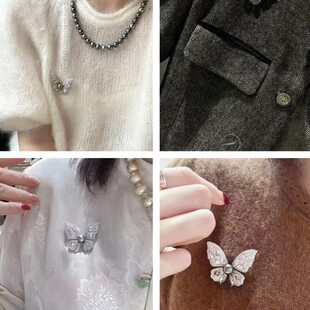 原创设计蝴蝶胸针高级感通勤仙气锆石珍珠OL风高端森系网红质感女