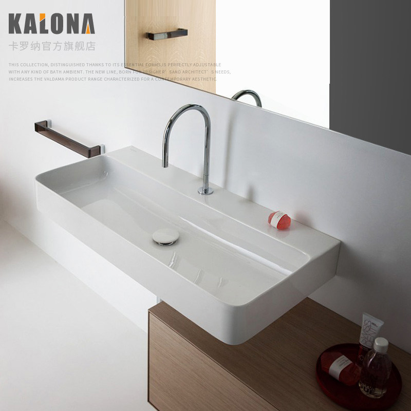 卫生间浴室方形一体台面r挂墙盆酒店餐厅厕所陶瓷台上盆洗手盆 1