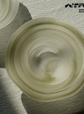 人间开花 f原创绿色云雾雾面盘手工玻璃果盘家用花边波浪磨砂Y