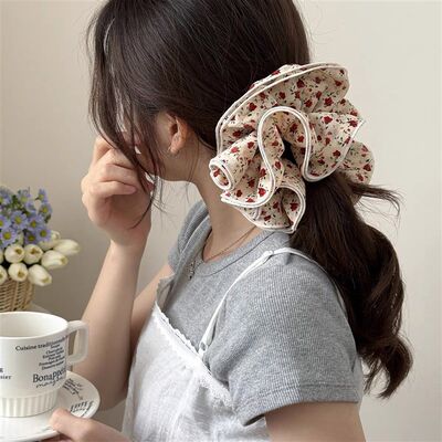 E4537玫瑰少女碎花四层大肠y发圈复古女2025法式高级日常百搭头花