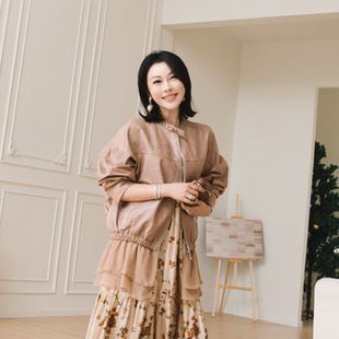 PENNYPENG棕茸晚叙 黑标系列浪漫感可拆卸下摆进口设计感羊皮外套