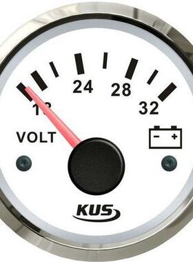 KUS仪表 电压表 24V/18-32v 船用车用房车通用 白色/黑色