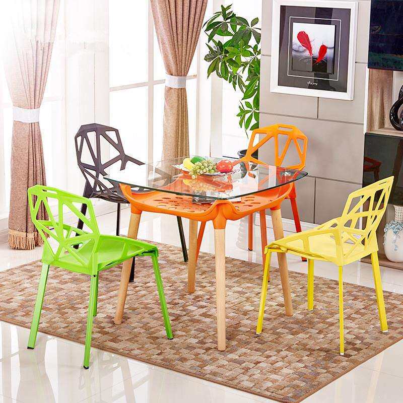 现代简约阳台桌家用玻璃方桌正方形木腿餐桌咖啡厅洽谈桌