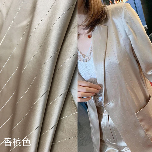 半米价/日本进口亮丝条纹三醋酸光泽感缎面真丝裙子旗袍礼服面料