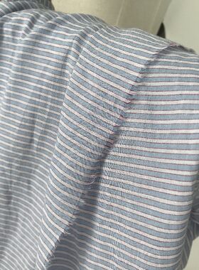 全棉纯棉布料色织衬衫条纹 蓝白红条纹服装布料 夏季 薄款