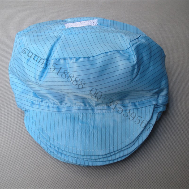 防静电帽子工作帽 电子车间男女帽白色蓝色透气鸭舌无尘帽 带帽檐