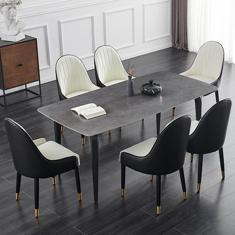 岩板餐桌家用小户型长方形吃饭桌子现代简约灰色大理石餐桌椅组合