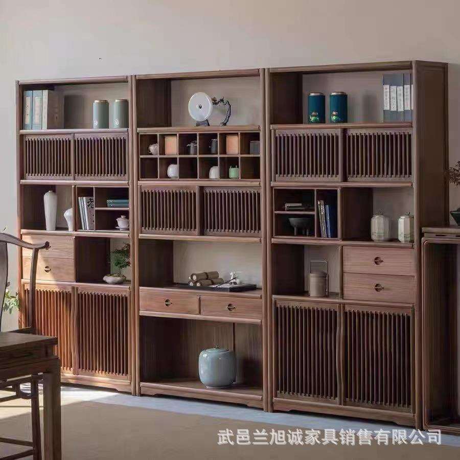新中式老榆木博古架书柜展示柜多宝阁实木书架一柜多用茶室置物架