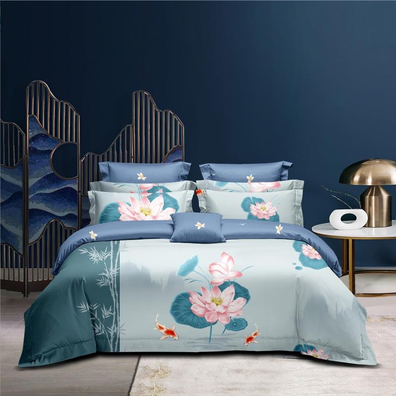 中国风大版花加厚磨毛四件套贡棉植物羊绒棉长绒棉新中式被套床单