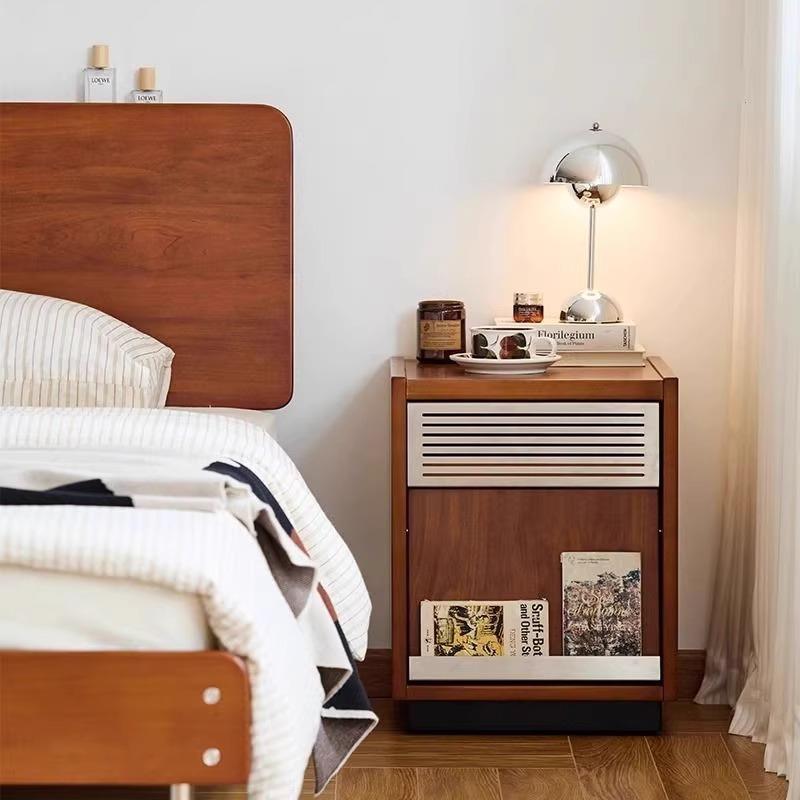 中古风实木床头柜小户型简约置物柜复古床边柜卧室小型储物柜收纳
