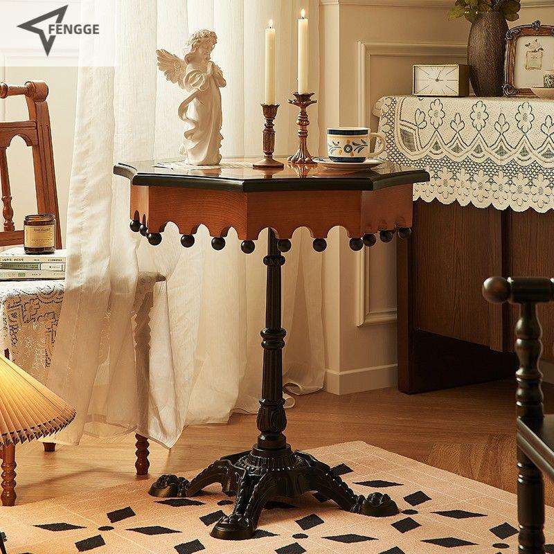 法式复古实木咖啡桌创意床头柜边桌小户型阳台客厅家用茶几小桌子