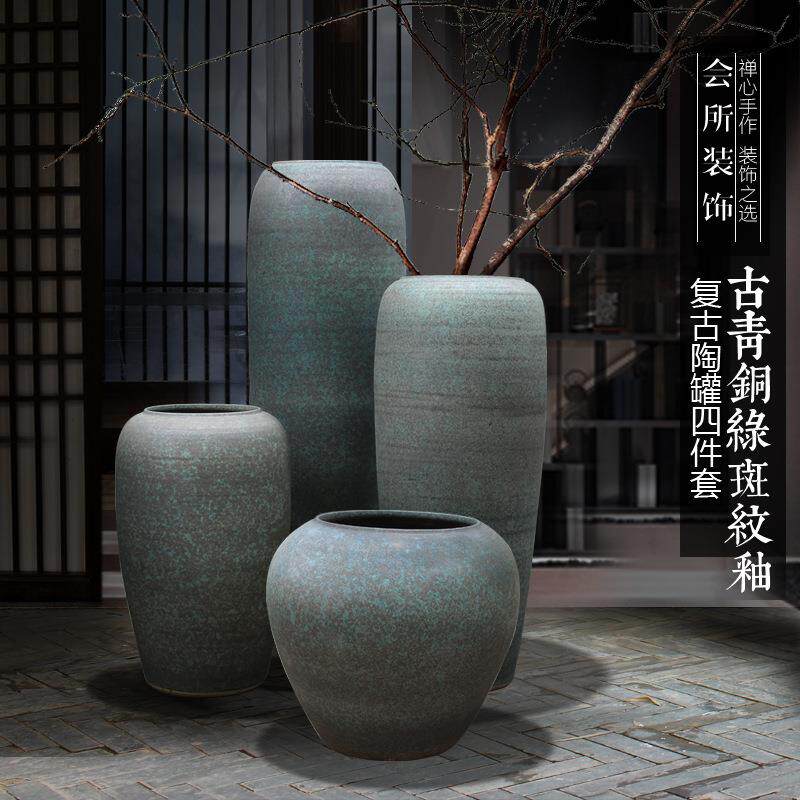 禅意复古粗陶罐插花器干支落地大号摆件酒店大花瓶庭院花盆坛子缸