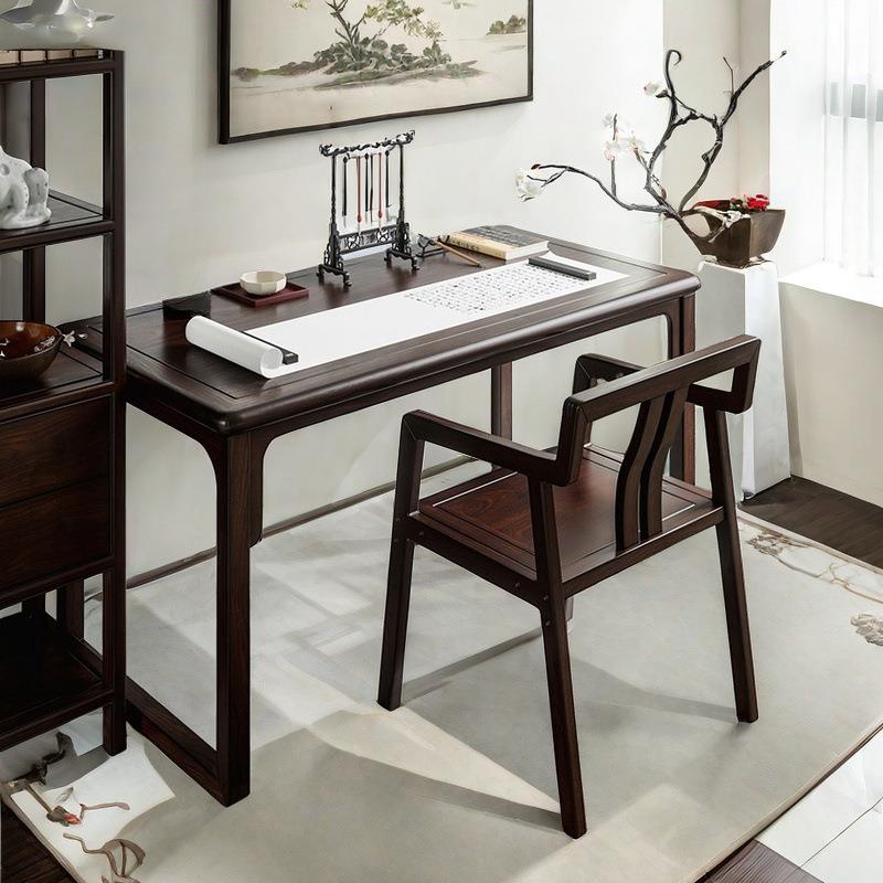 新中式实木书法桌客厅简约写字台书房书桌复古书画桌子家用办公桌