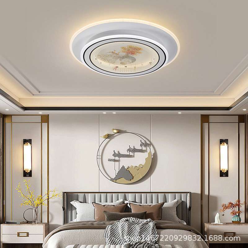新款圆形装饰画卧室灯LED简约现代吸顶灯轻奢高亮主卧次卧灯书房图片