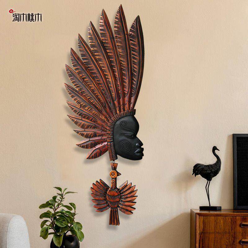 实木玄关木雕木质挂件图腾壁挂非洲人物壁饰软装饰客厅墙饰工艺品