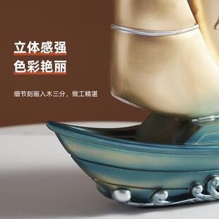 高端家居玄关工艺品摆件客厅装饰品一帆风顺帆船树脂品寓意手工