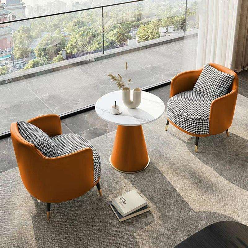 轻奢双层洽谈桌椅组合办公洽谈会客用圆桌&舒适单人椅家具设计